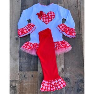 -Valentines Day Girl Heart Print Little Girl Outfit